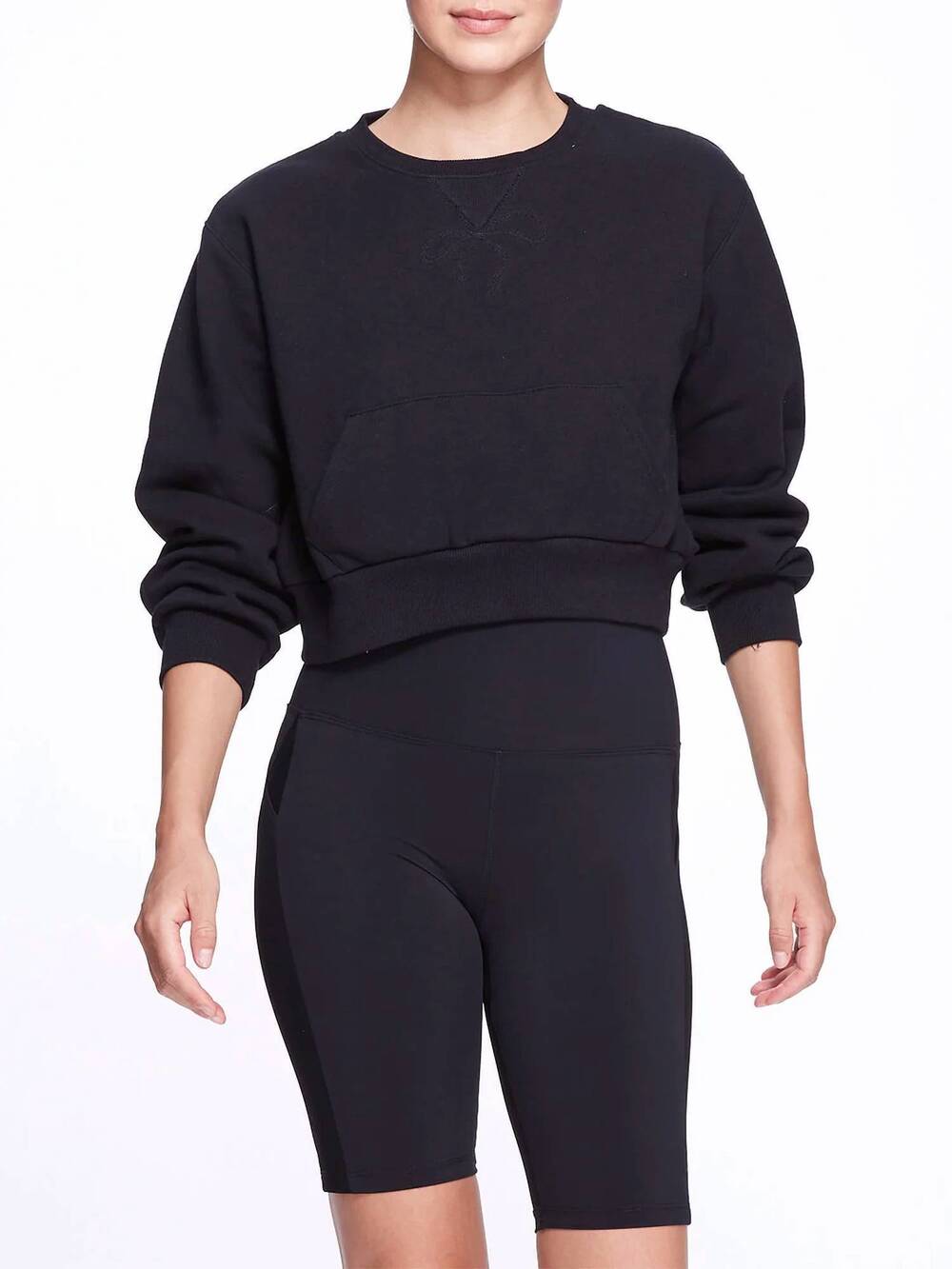 NEW MARCHESA ATHLEISURE wilma long sleeve sweatshirt in black